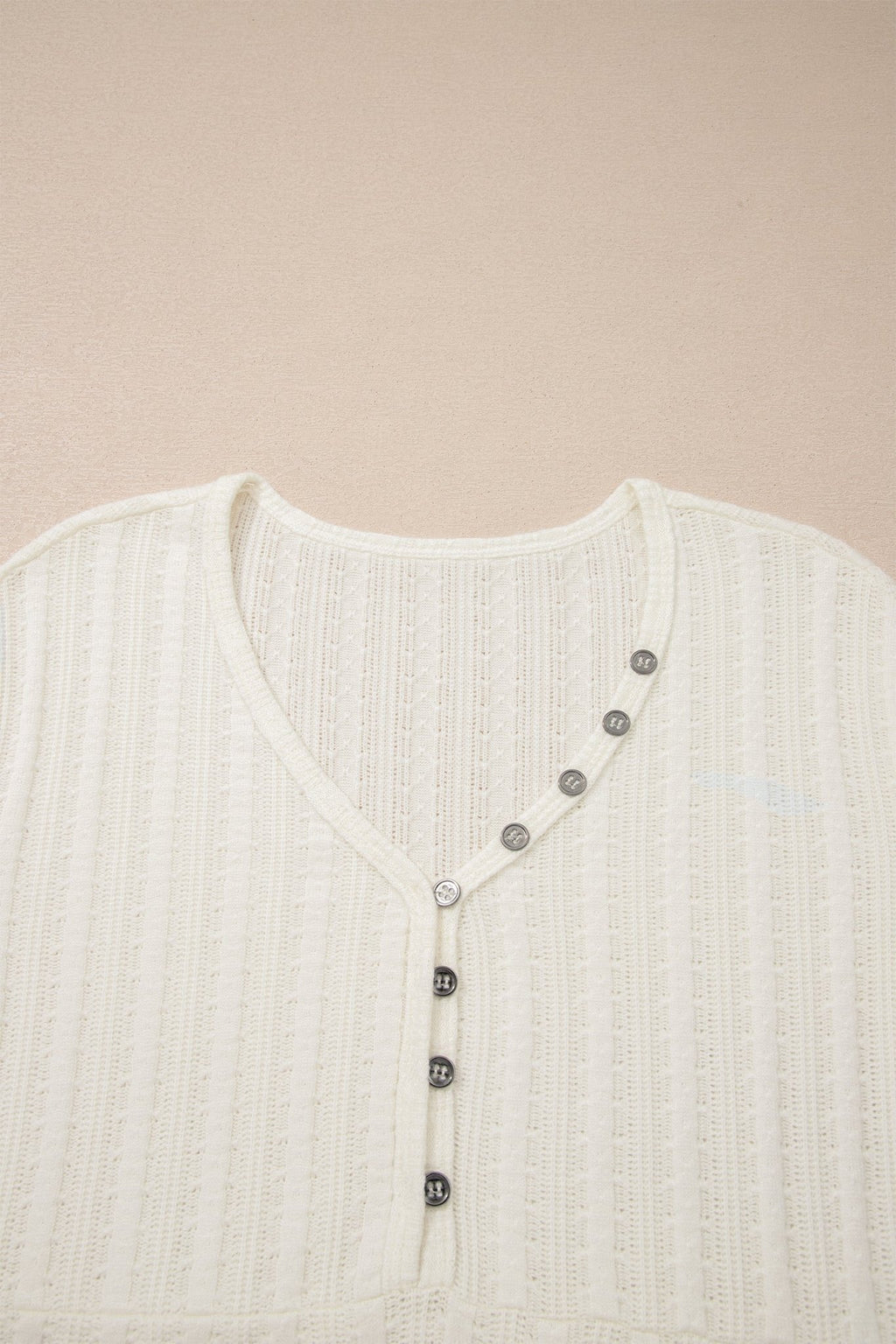 Solid Textured Knit V-Neck Henley Tee - Rooted & Reckless Co.