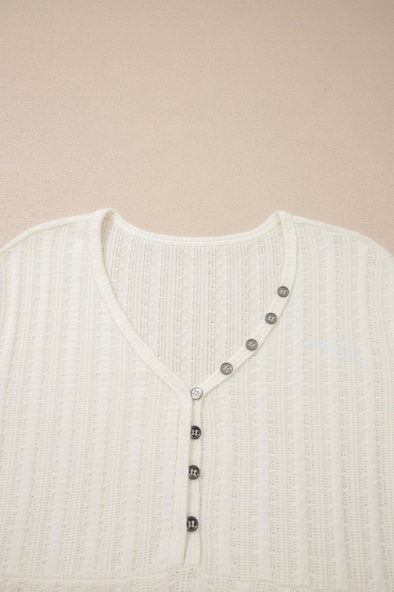 Solid Textured Knit V-Neck Henley Tee - Rooted & Reckless Co.