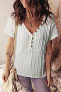 Solid Textured Knit V-Neck Henley Tee - Rooted & Reckless Co.