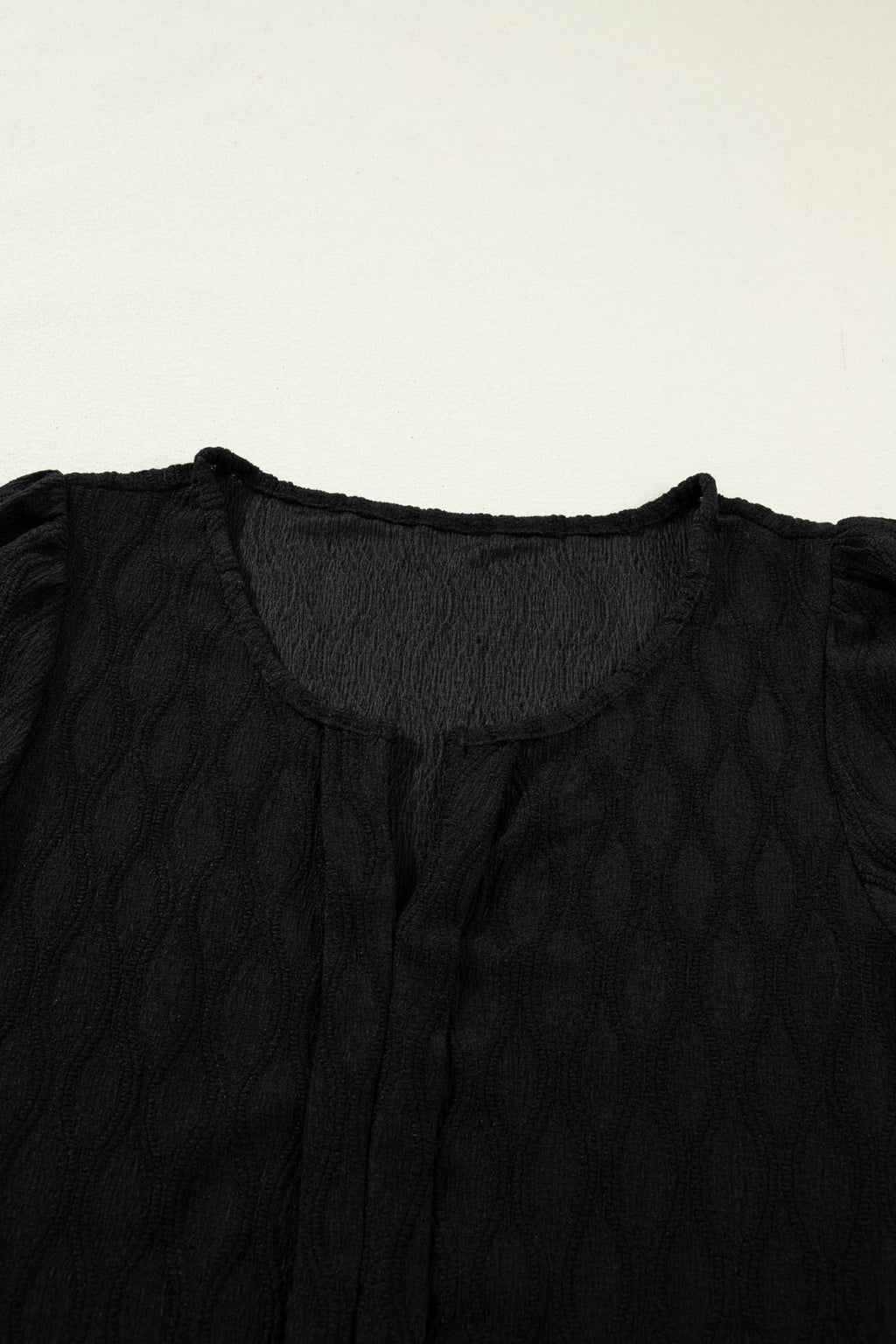 Solid Textured Notch Neck Puff Sleeve Blouse - Rooted & Reckless Co.