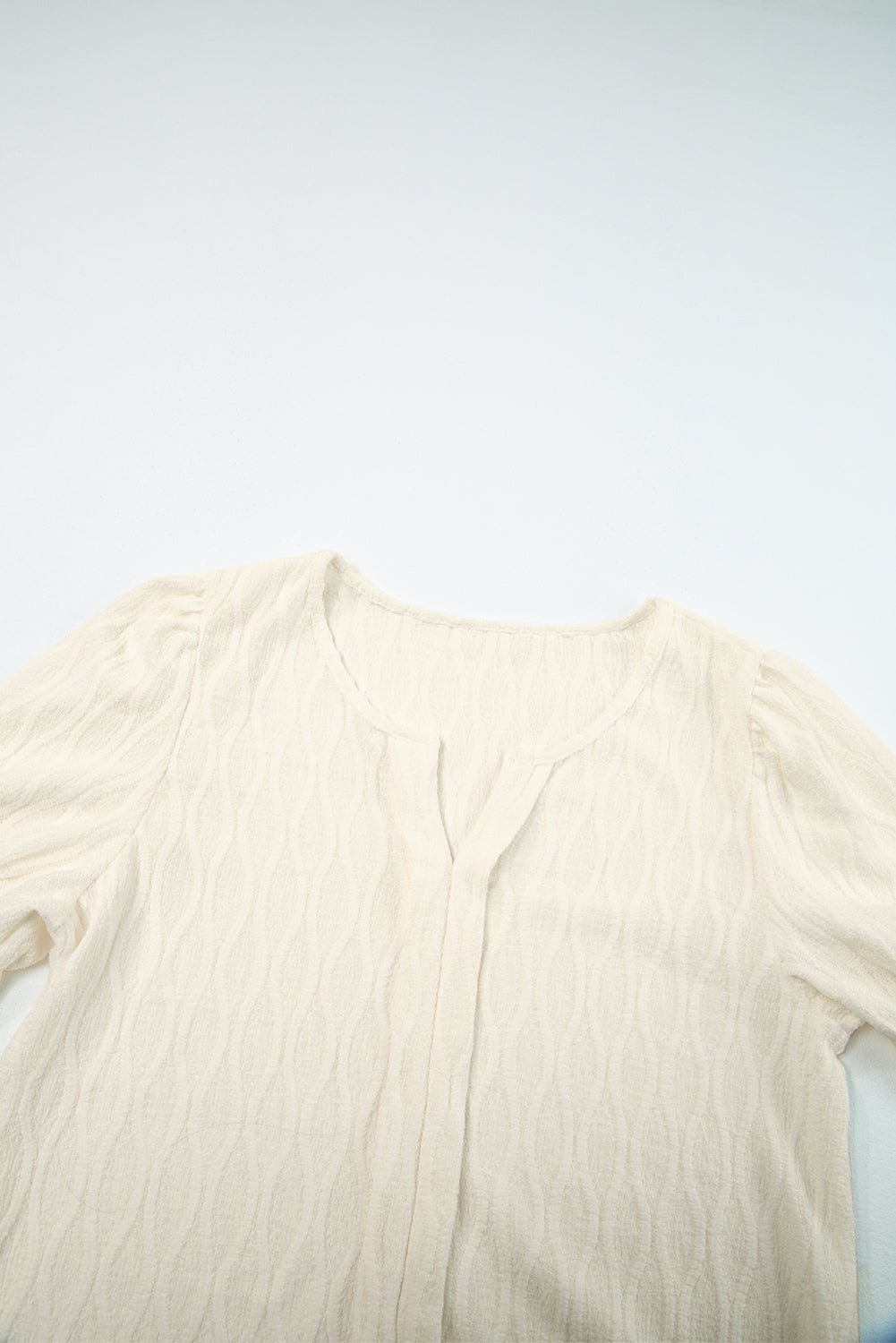 Solid Textured Notch Neck Puff Sleeve Blouse - Rooted & Reckless Co.