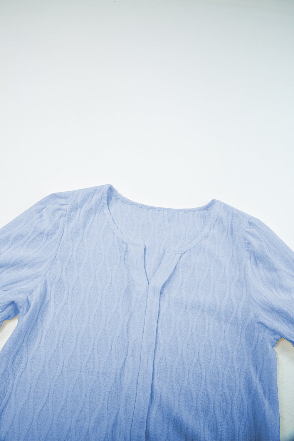 Solid Textured Notch Neck Puff Sleeve Blouse - Rooted & Reckless Co.