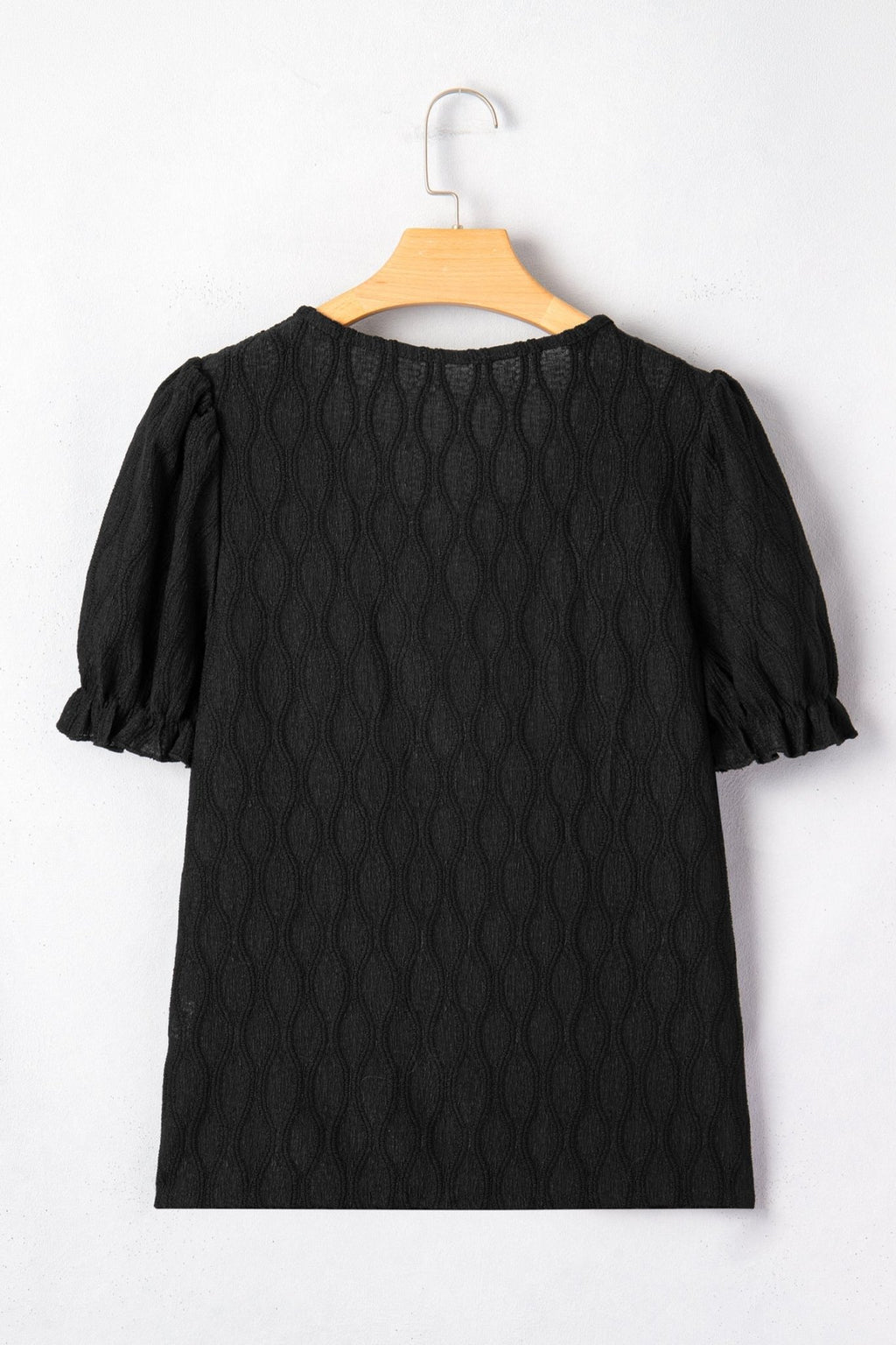 Solid Textured Notch Neck Puff Sleeve Blouse - Rooted & Reckless Co.