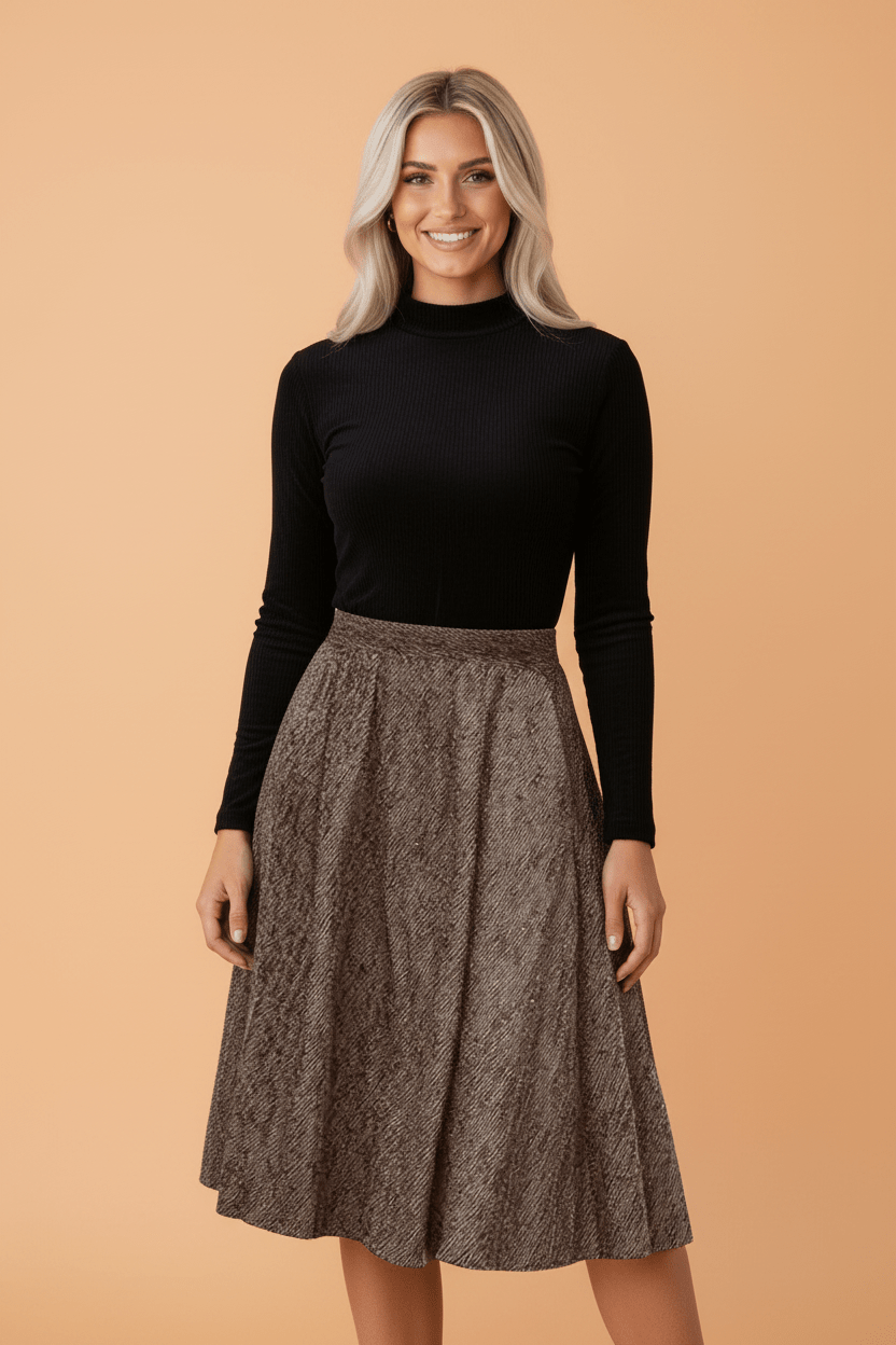 Solid Textured Pleated Midi Skirt - Rooted & Reckless Co.