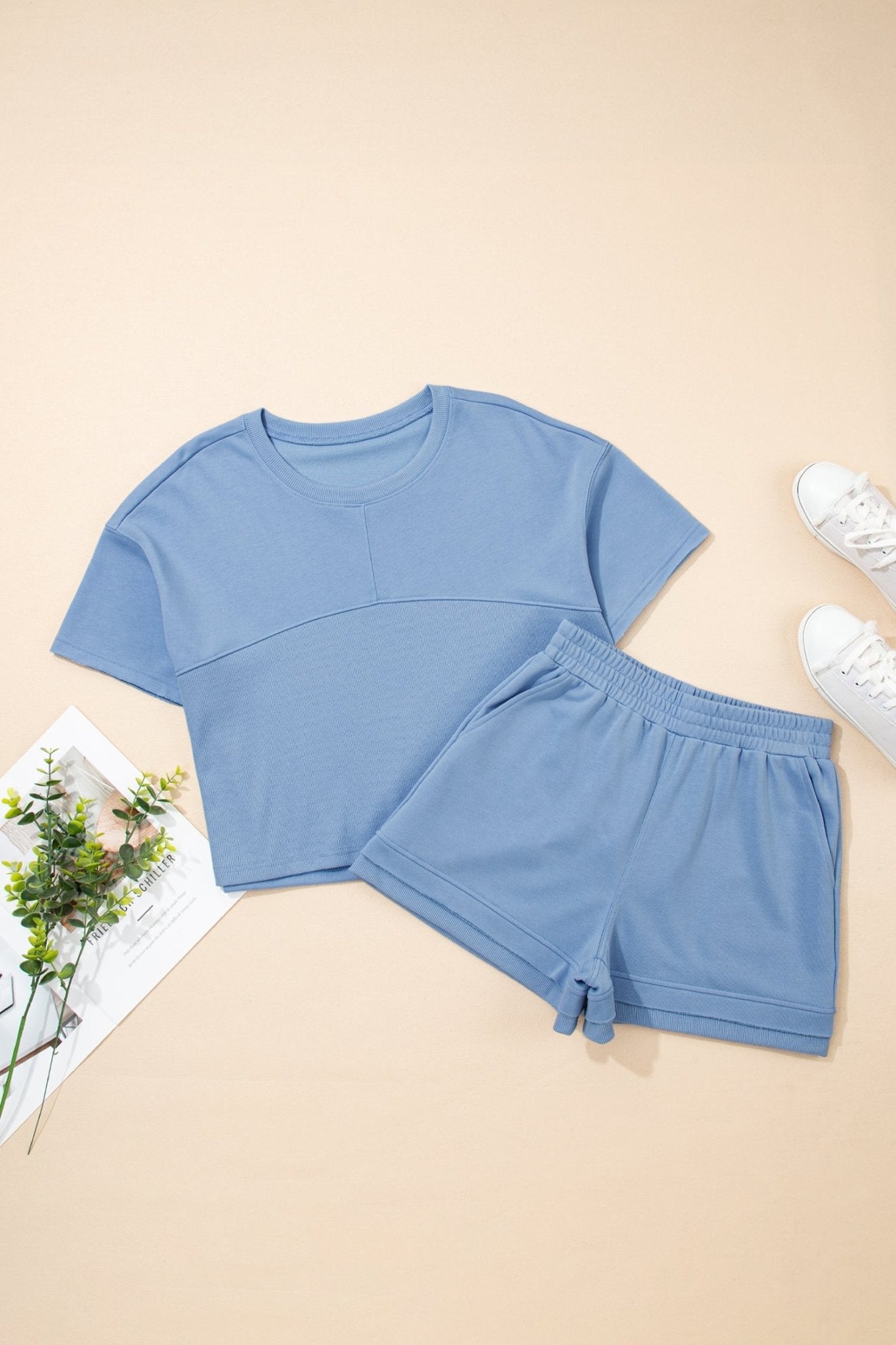 Solid Textured Raw Edge Top and Short Set - Rooted & Reckless Co.