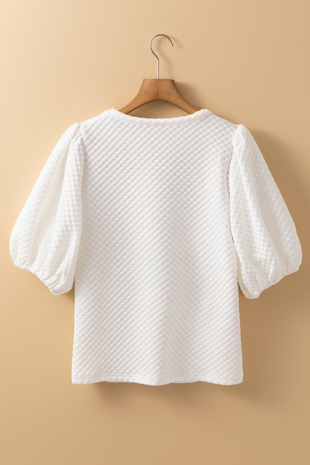 Solid Textured Round Neck Puff Sleeve Blouse - Rooted & Reckless Co.