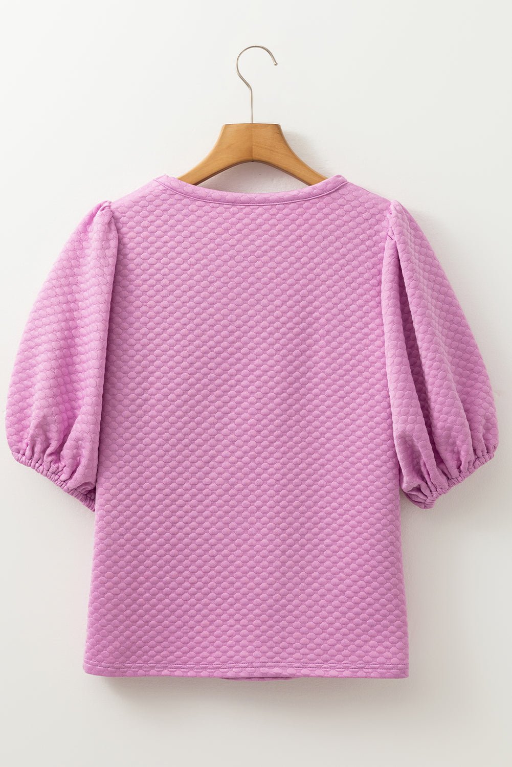 Solid Textured Round Neck Puff Sleeve Blouse - Rooted & Reckless Co.