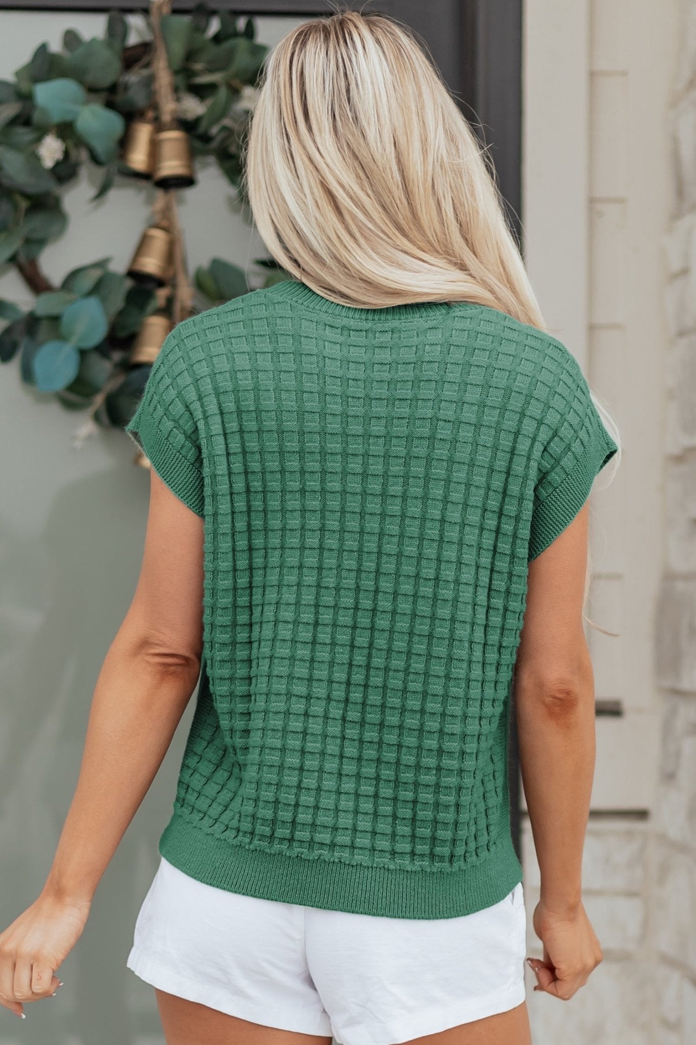 Solid Textured Round Neck Short Sleeve Sweater - Rooted & Reckless Co.