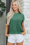 Solid Textured Round Neck Short Sleeve Sweater - Rooted & Reckless Co.
