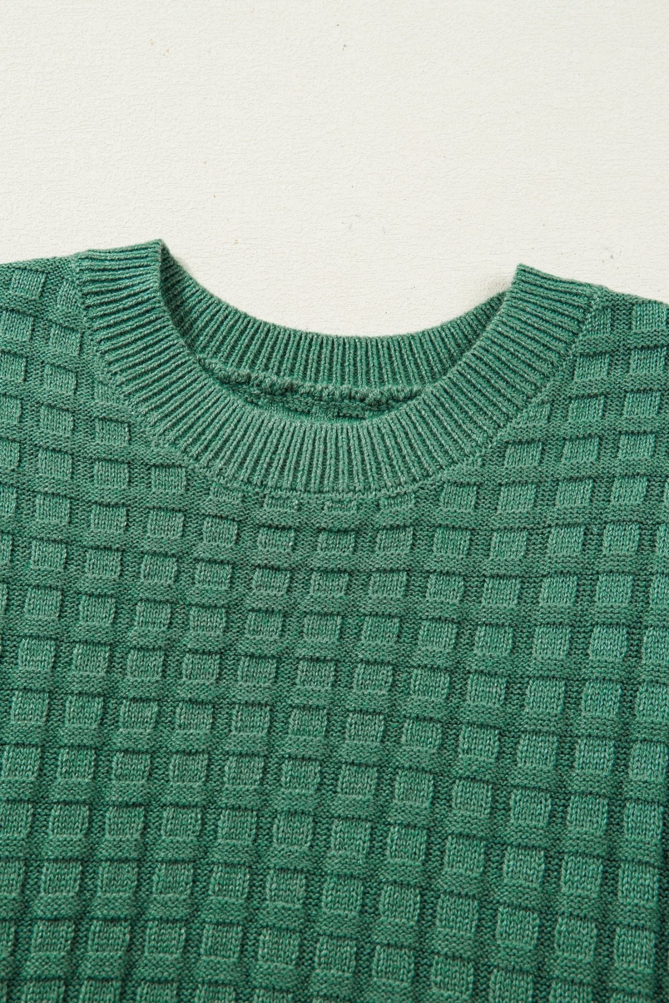 Solid Textured Round Neck Short Sleeve Sweater - Rooted & Reckless Co.