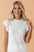 Solid Textured Ruffle Trim Short Sleeve Blouse - Rooted & Reckless Co.