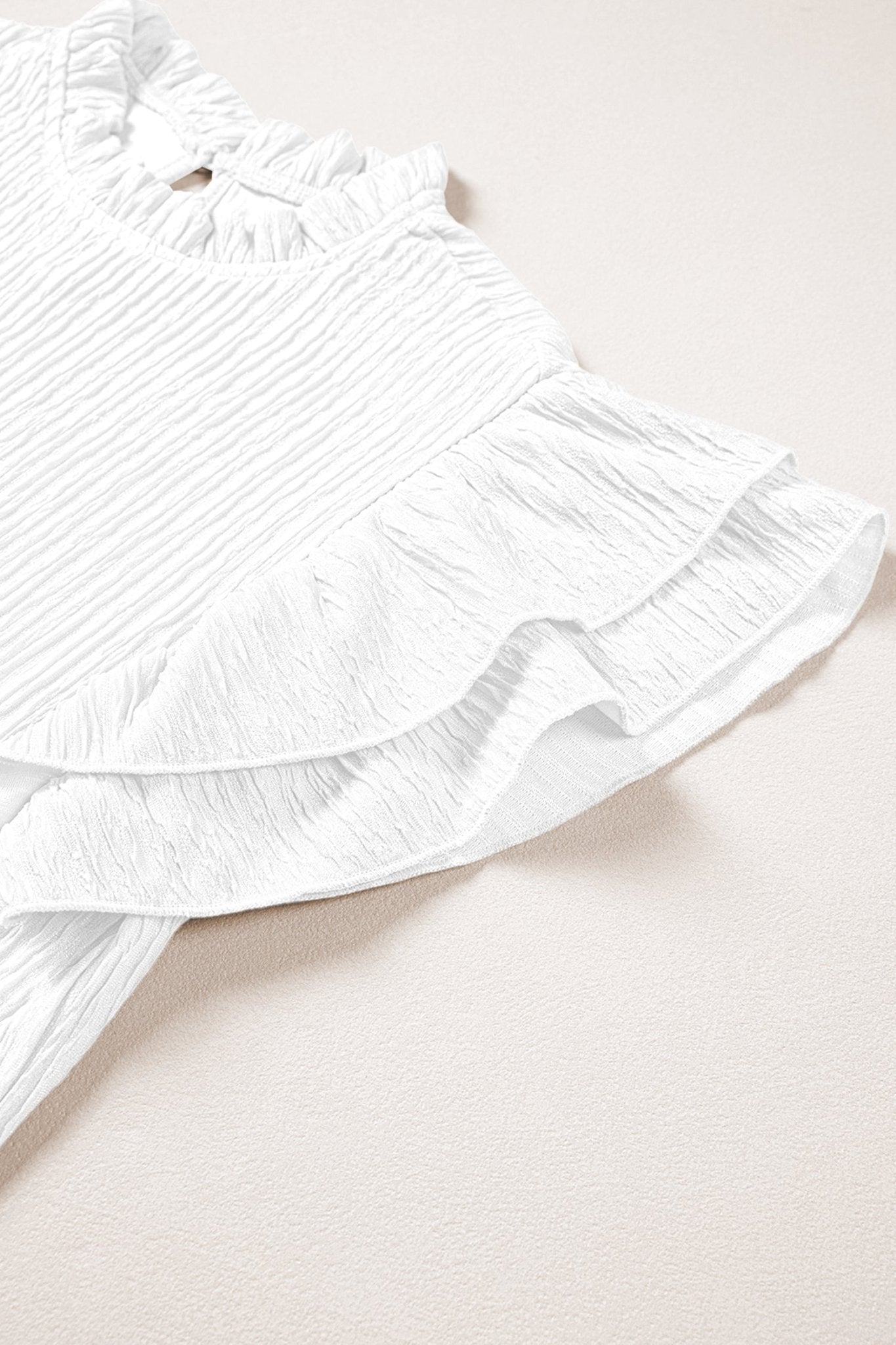 Solid Textured Ruffle Trim Short Sleeve Blouse - Rooted & Reckless Co.