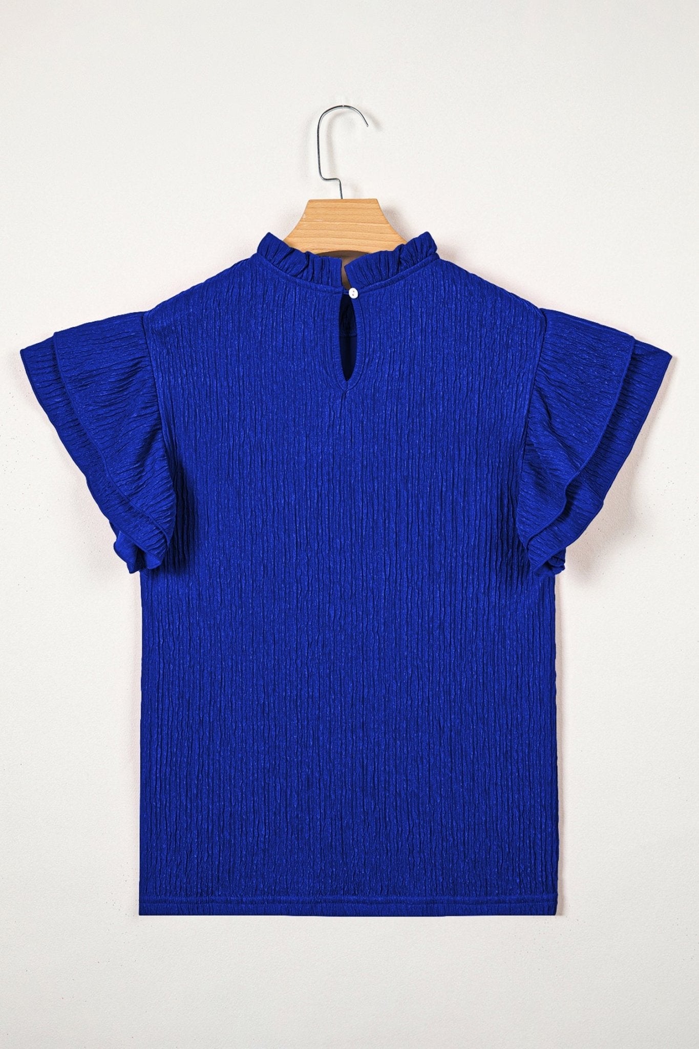 Solid Textured Ruffle Trim Short Sleeve Blouse - Rooted & Reckless Co.