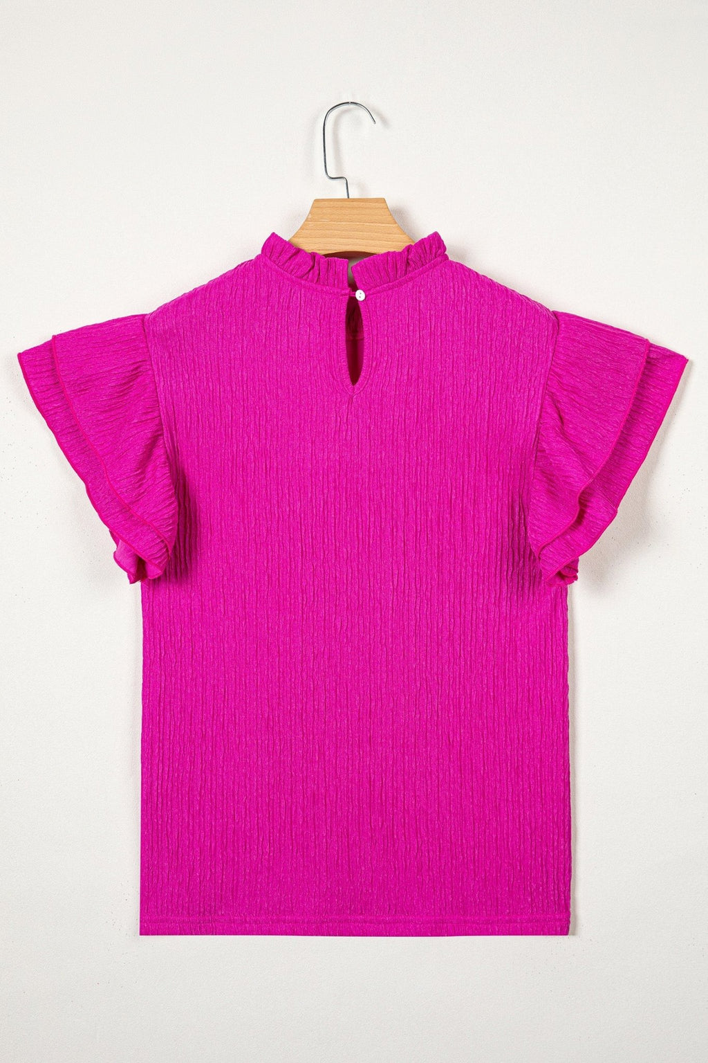 Solid Textured Ruffle Trim Short Sleeve Blouse - Rooted & Reckless Co.