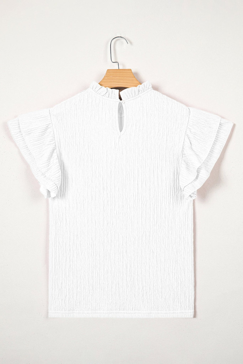 Solid Textured Ruffle Trim Short Sleeve Blouse - Rooted & Reckless Co.