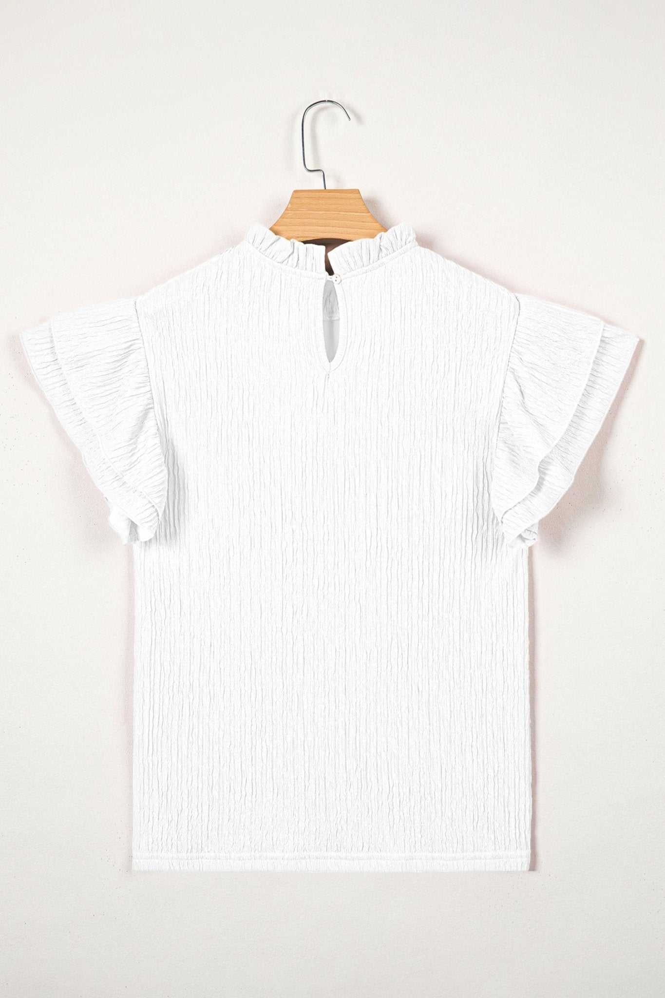 Solid Textured Ruffle Trim Short Sleeve Blouse - Rooted & Reckless Co.