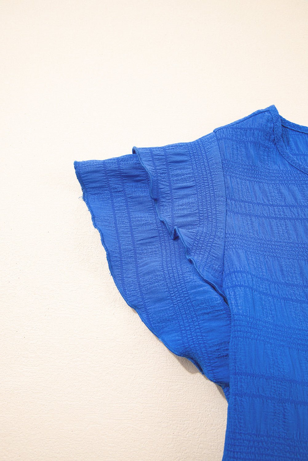 Solid Textured Ruffled Sleeve Round Neck Top - Rooted & Reckless Co.