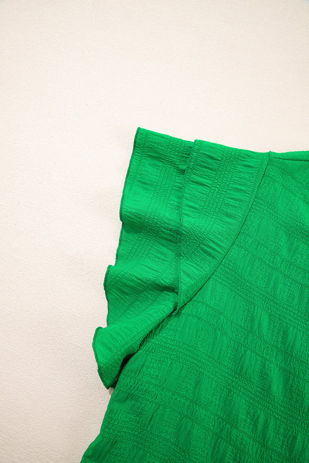 Solid Textured Ruffled Sleeve Round Neck Top - Rooted & Reckless Co.