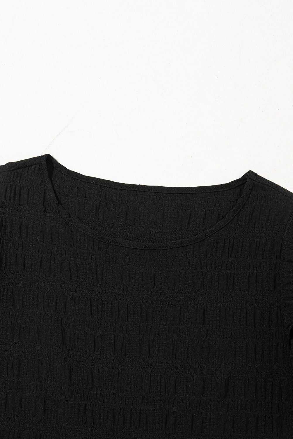 Solid Textured Ruffled Sleeve Round Neck Top - Rooted & Reckless Co.