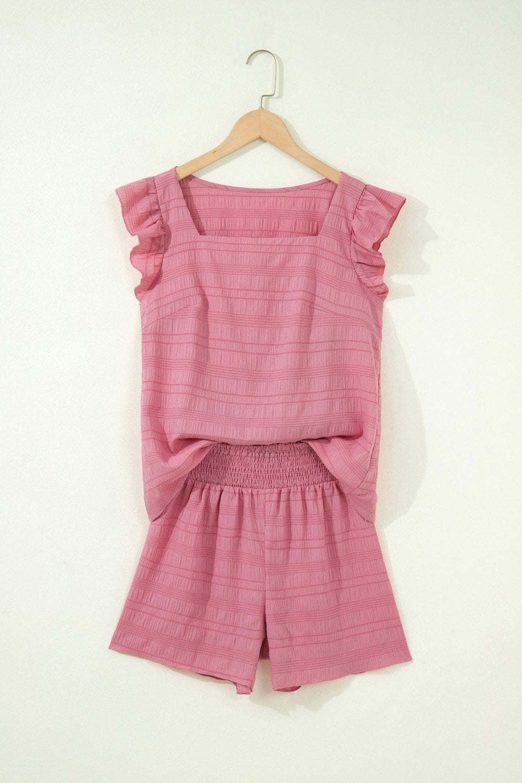 Solid Textured Square Neck Top & Shorts Set - Rooted & Reckless Co.