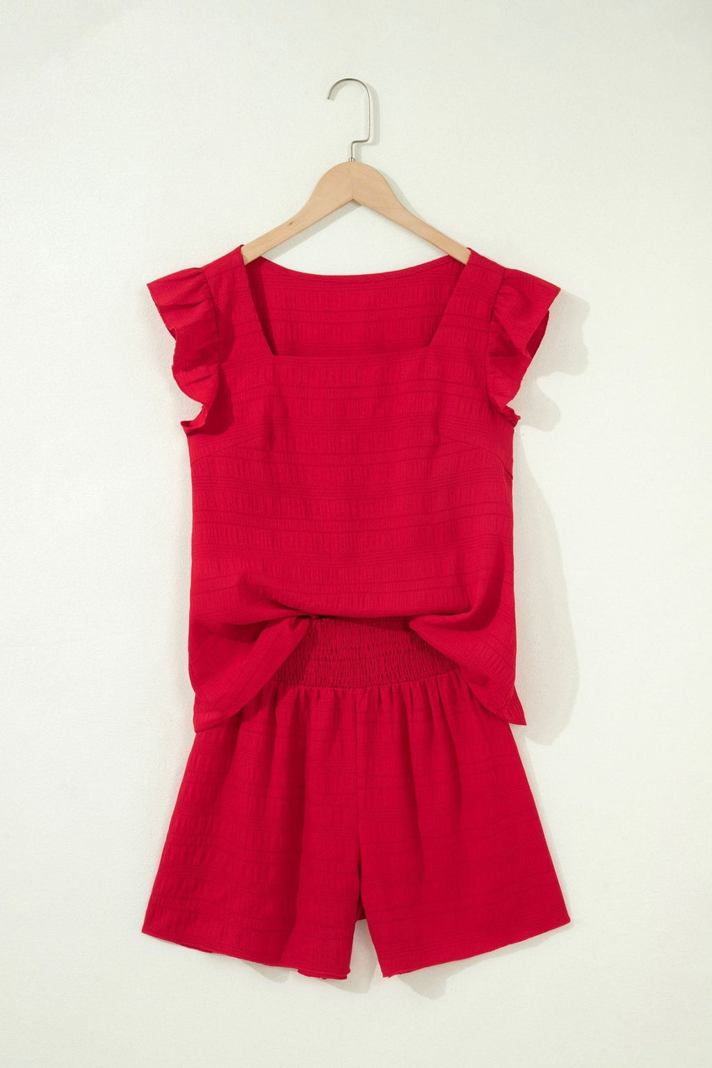 Solid Textured Square Neck Top & Shorts Set - Rooted & Reckless Co.