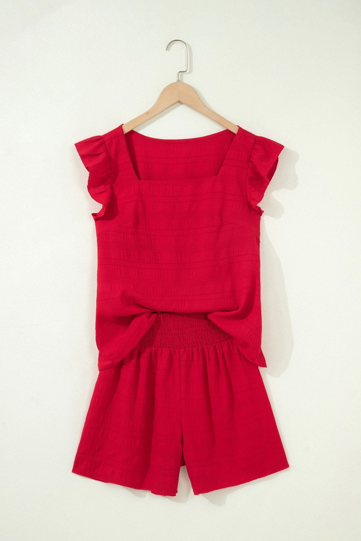 Solid Textured Square Neck Top & Shorts Set - Rooted & Reckless Co.