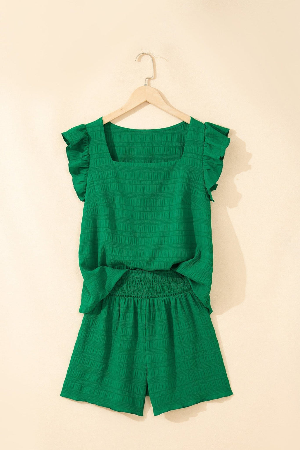 Solid Textured Square Neck Top & Shorts Set - Rooted & Reckless Co.