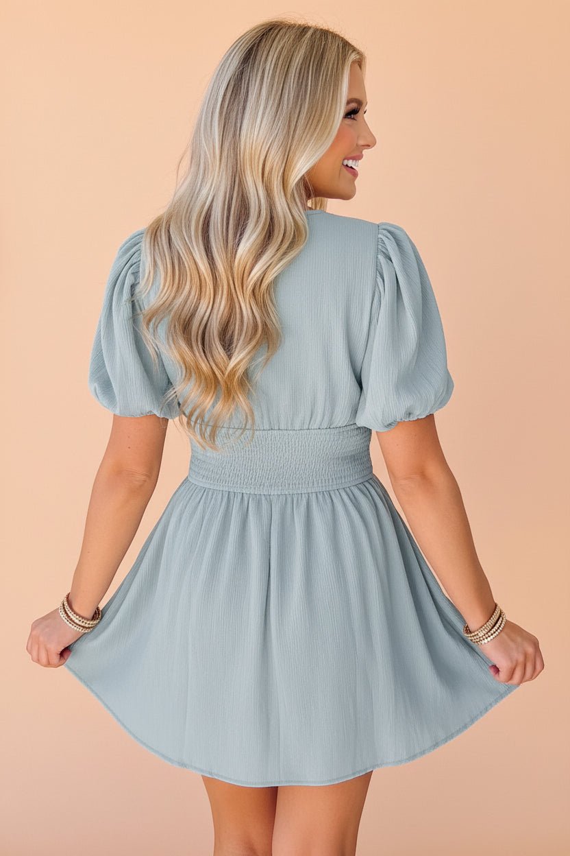 Solid Textured Zip Up V-Neck Mini Dress - Rooted & Reckless Co.