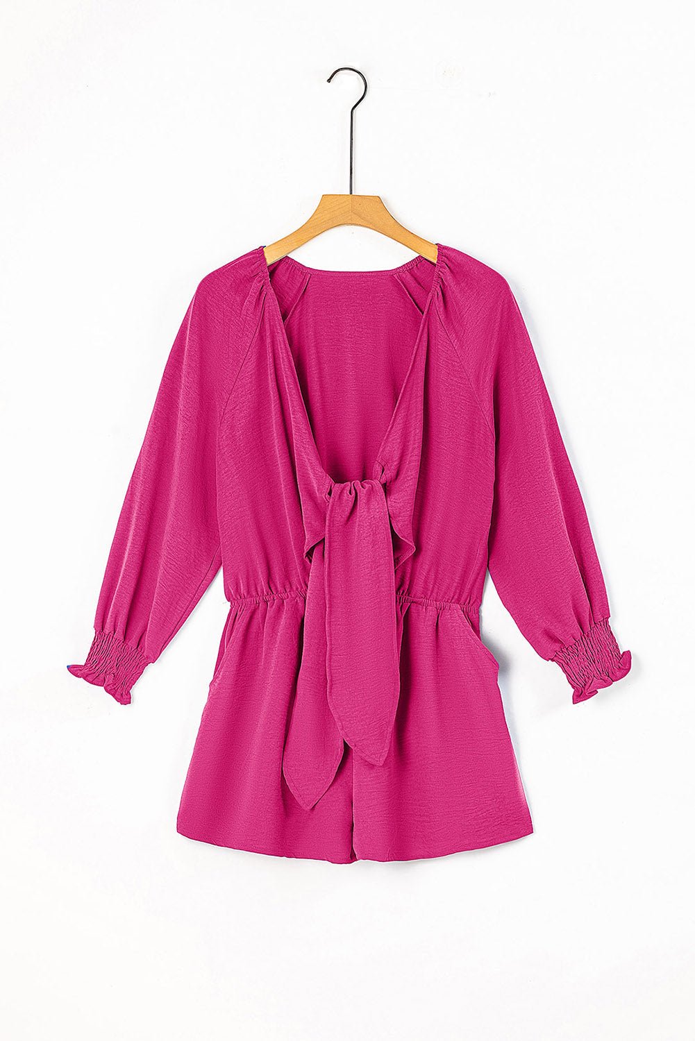 Solid Tie Knot V-Neck Puff Sleeve Romper - Rooted & Reckless Co.