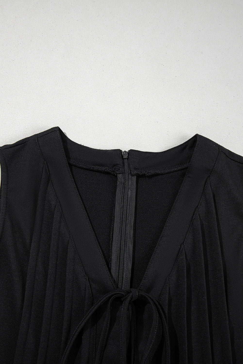 Solid Tie V-Neck Pintuck Sleeveless Romper - Rooted & Reckless Co.