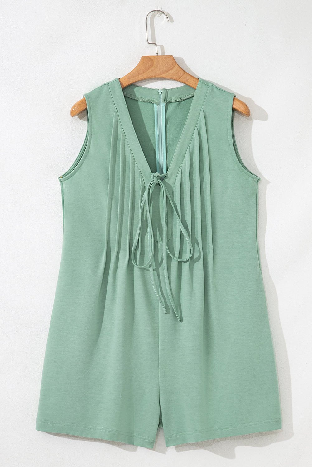 Solid Tie V-Neck Pintuck Sleeveless Romper - Rooted & Reckless Co.