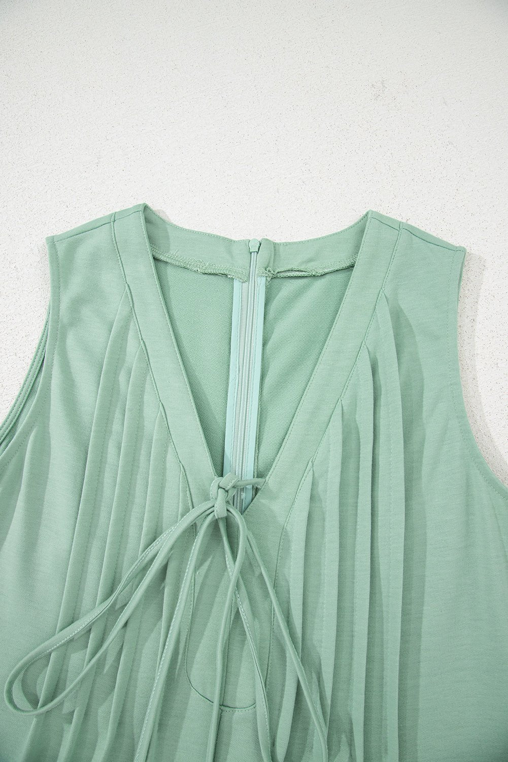 Solid Tie V-Neck Pintuck Sleeveless Romper - Rooted & Reckless Co.