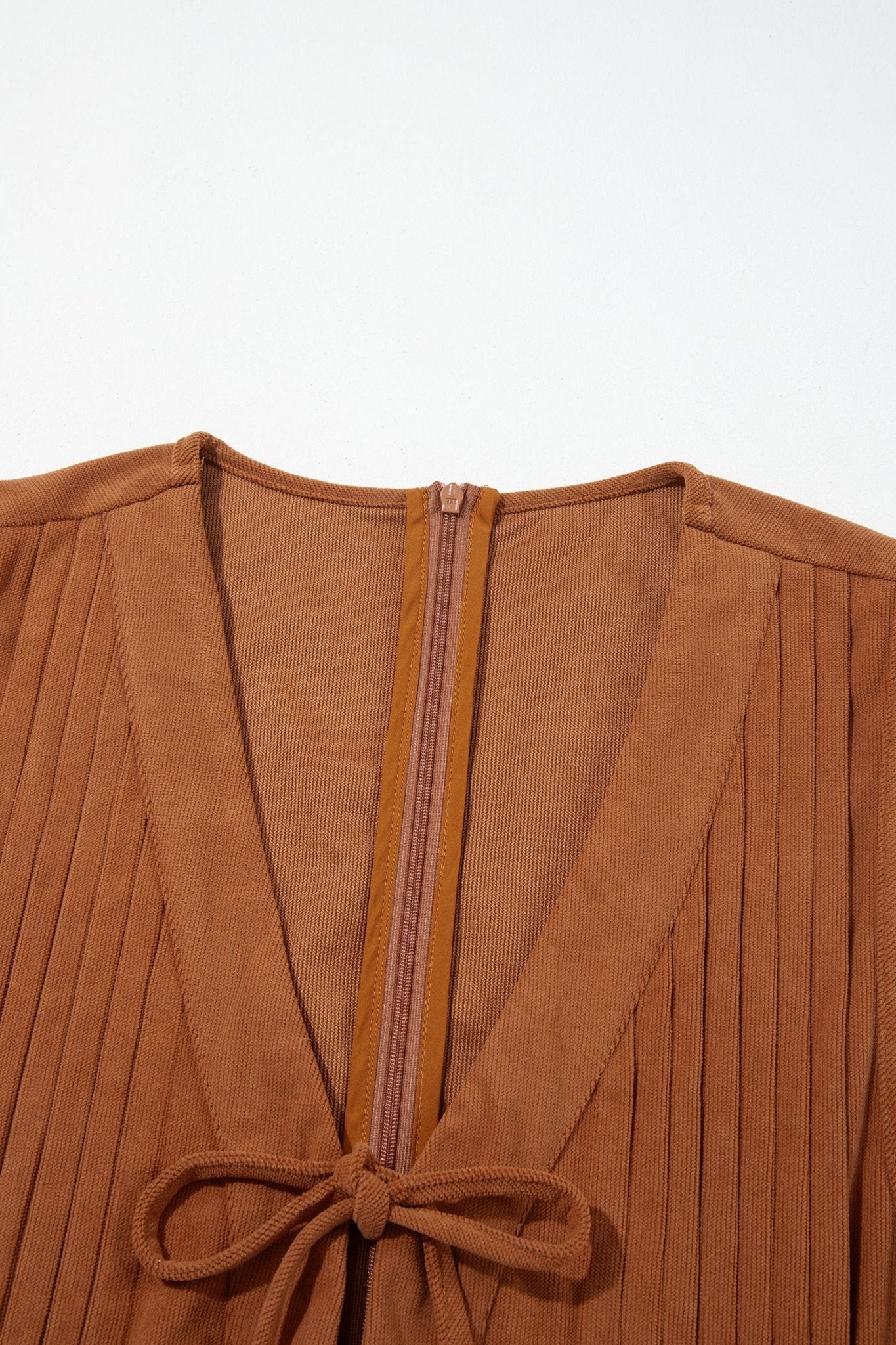Solid Tie V-Neck Sleeveless Corduroy Romper - Rooted & Reckless Co.