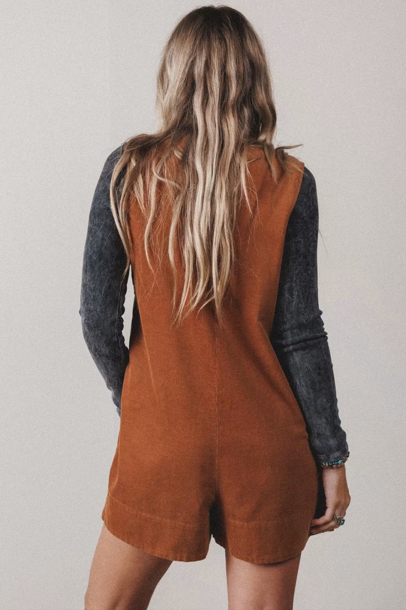 Solid Tie V-Neck Sleeveless Corduroy Romper - Rooted & Reckless Co.