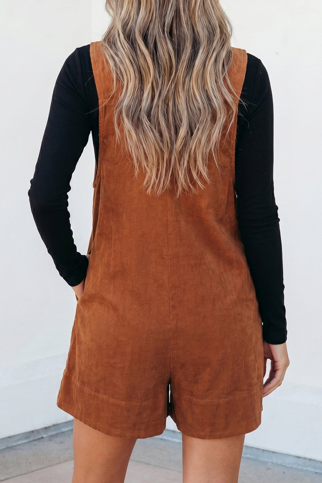 Solid Tie V-Neck Sleeveless Corduroy Romper - Rooted & Reckless Co.