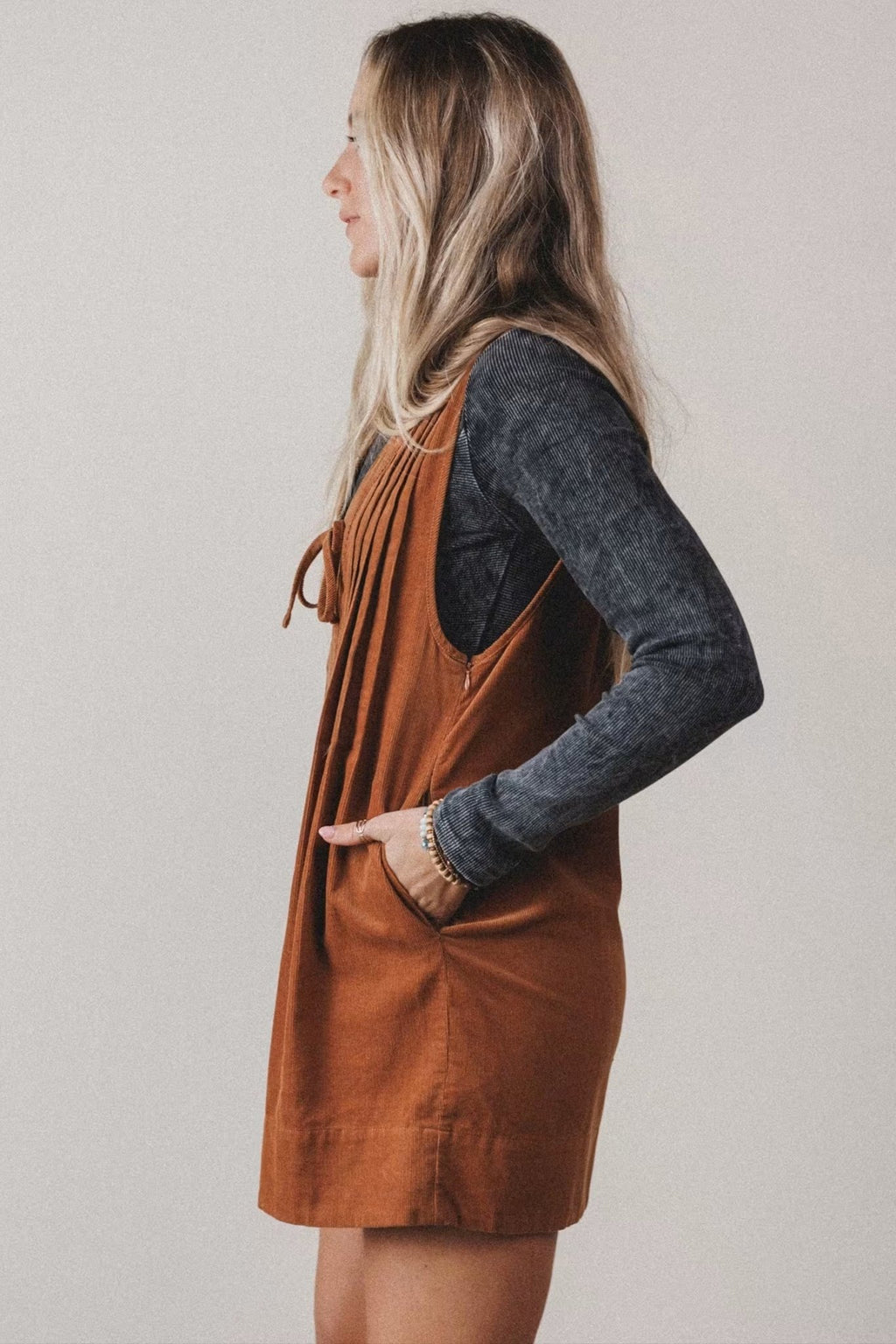 Solid Tie V-Neck Sleeveless Corduroy Romper - Rooted & Reckless Co.