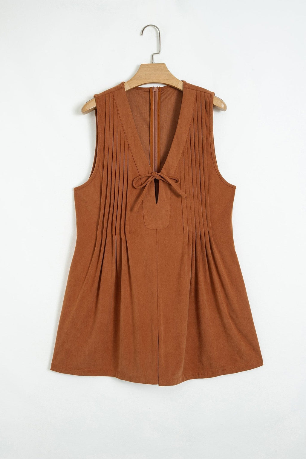 Solid Tie V-Neck Sleeveless Corduroy Romper - Rooted & Reckless Co.
