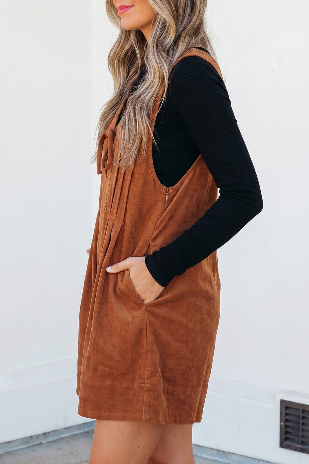 Solid Tie V-Neck Sleeveless Corduroy Romper - Rooted & Reckless Co.