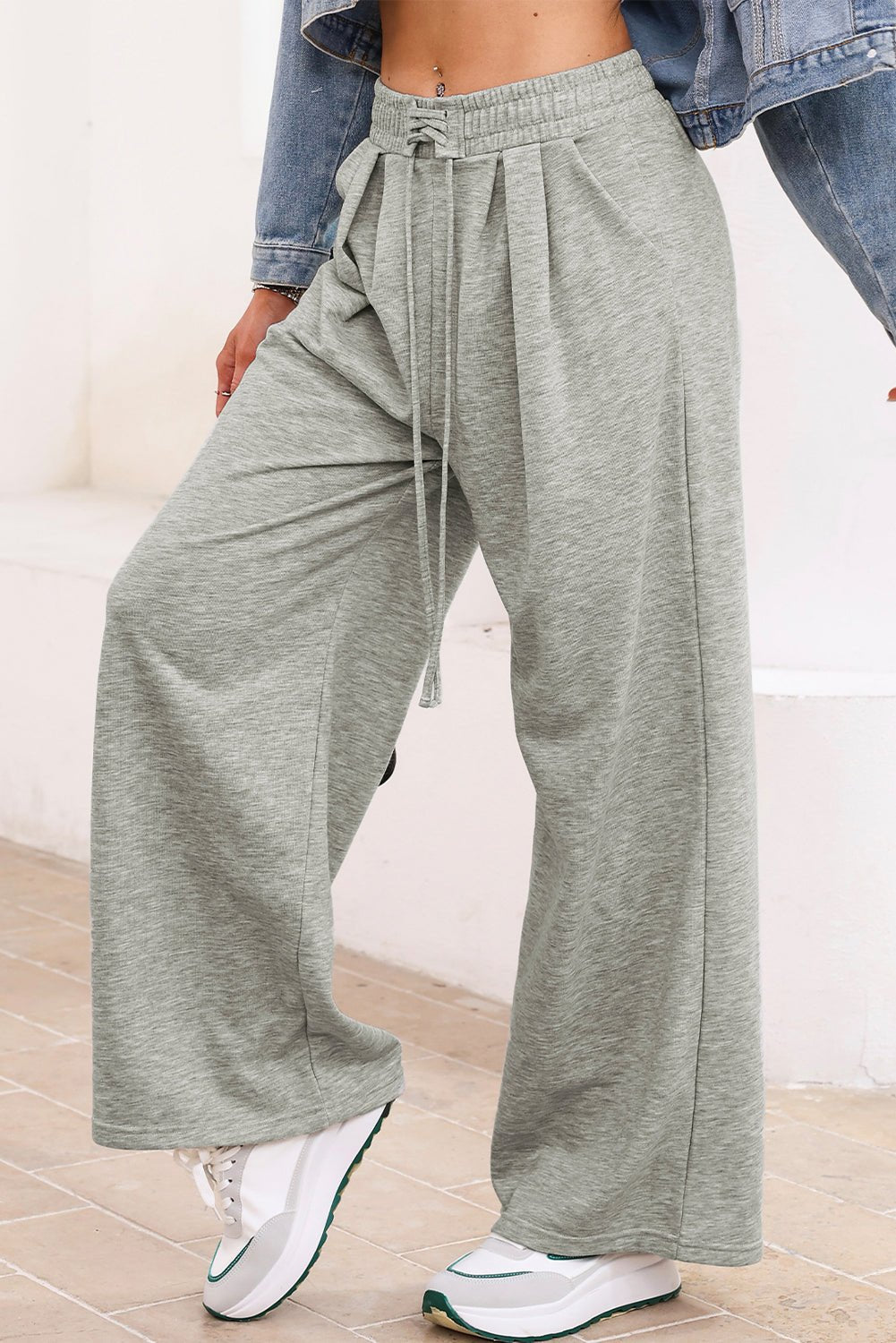 Solid Tied High-Waist Pleated Sweatpants - Rooted & Reckless Co.
