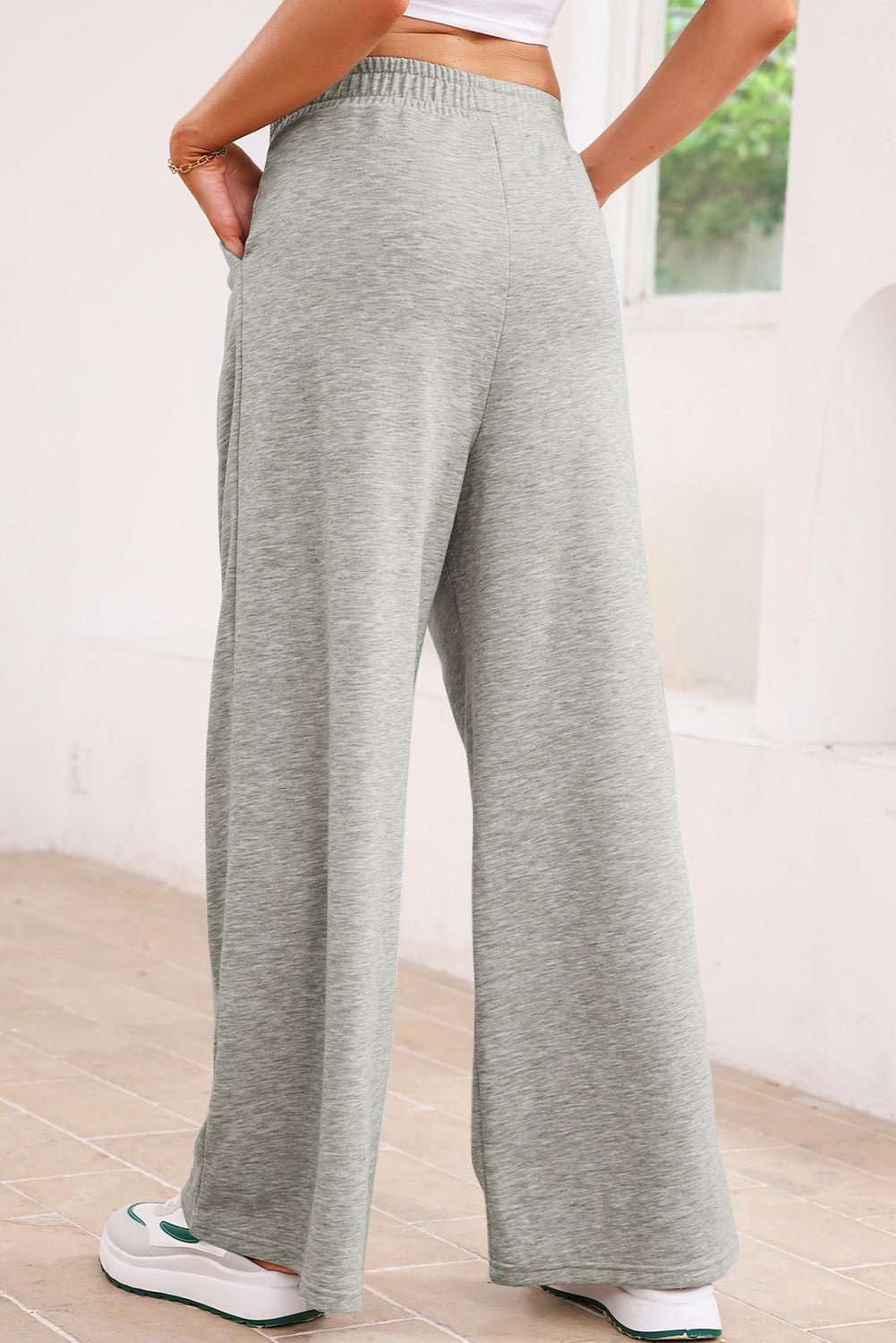 Solid Tied High-Waist Pleated Sweatpants - Rooted & Reckless Co.