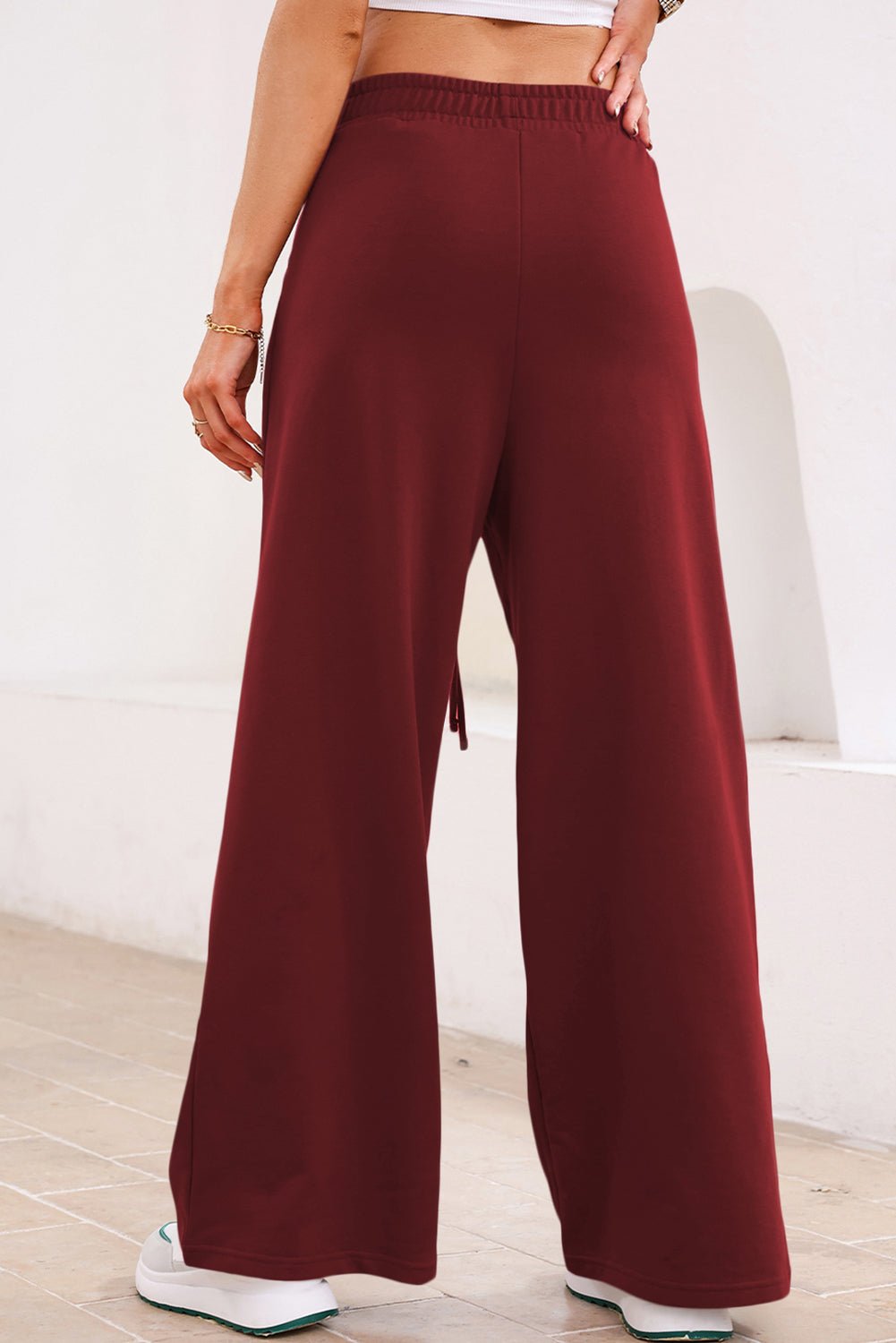 Solid Tied High-Waist Pleated Sweatpants - Rooted & Reckless Co.
