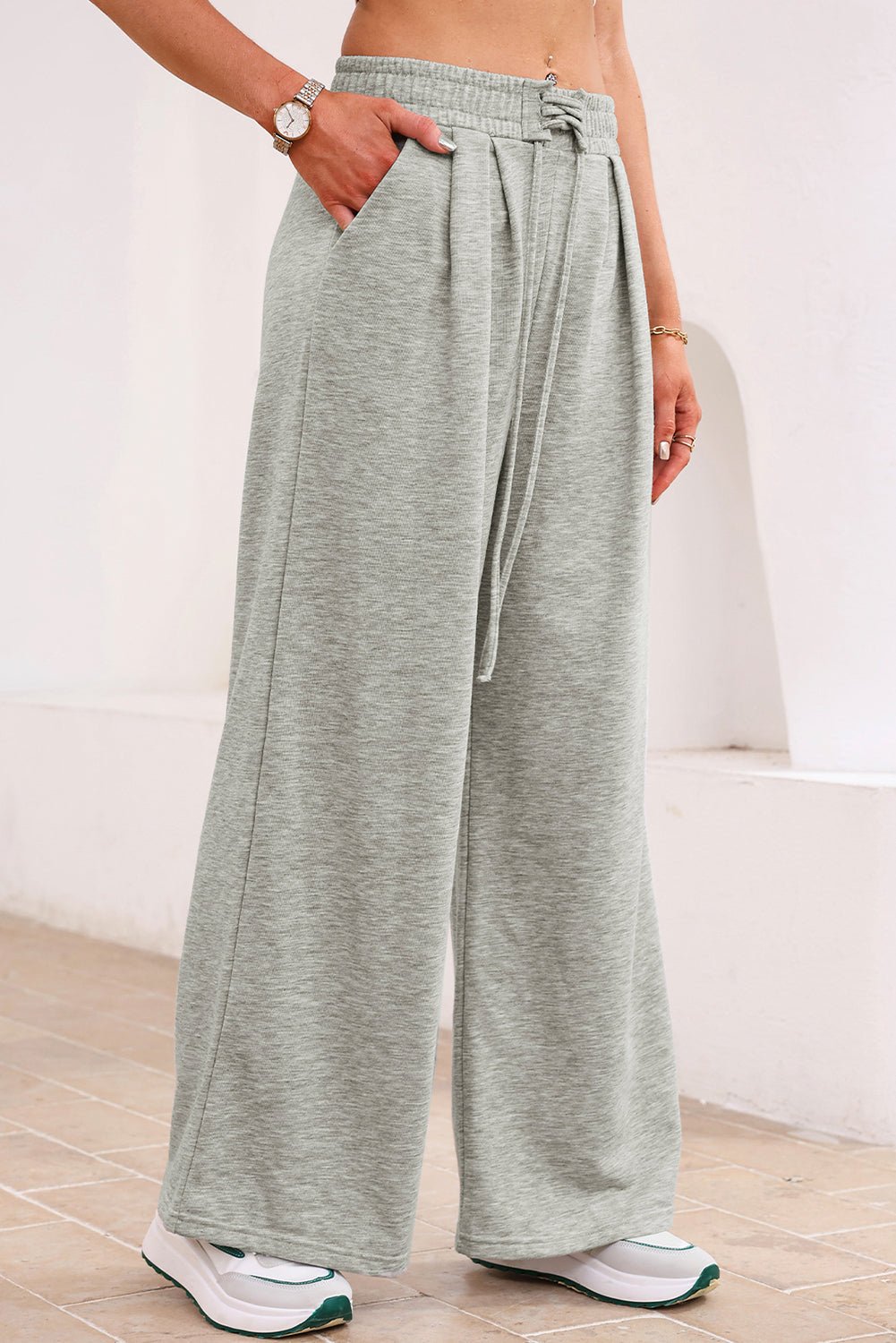 Solid Tied High-Waist Pleated Sweatpants - Rooted & Reckless Co.
