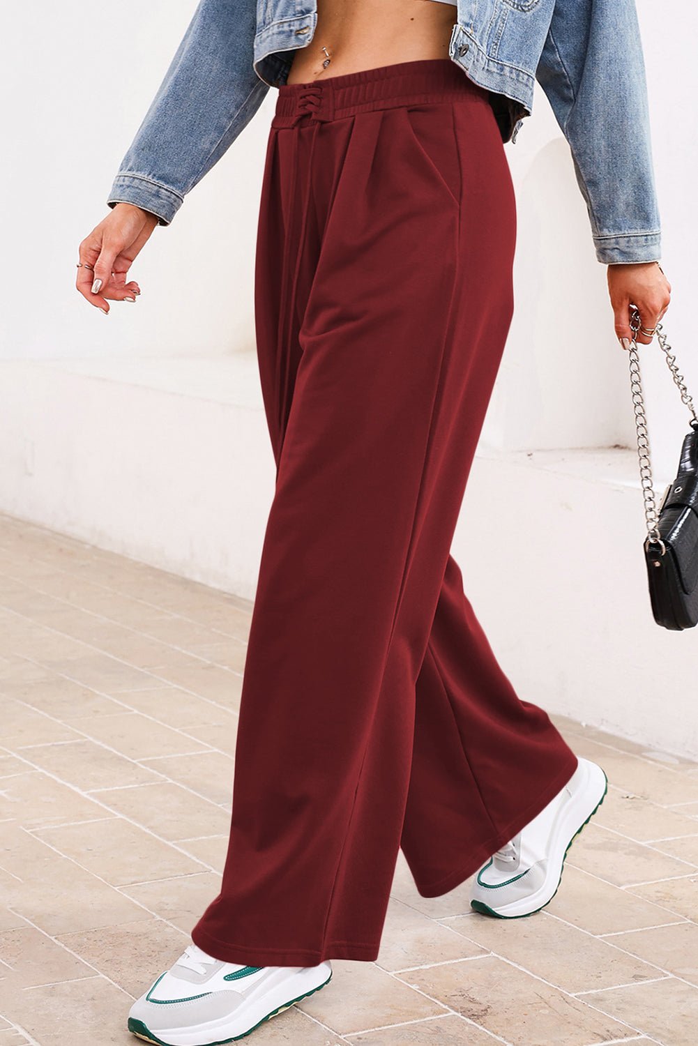 Solid Tied High-Waist Pleated Sweatpants - Rooted & Reckless Co.