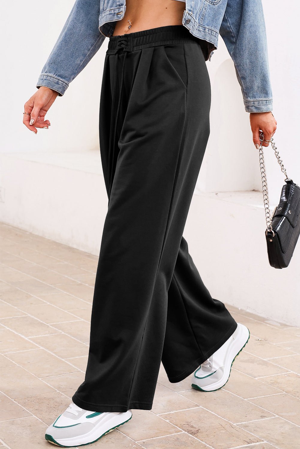 Solid Tied High-Waist Pleated Sweatpants - Rooted & Reckless Co.