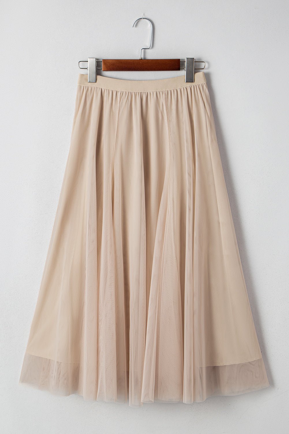 Solid Tulle Mesh Overlay Flared Midi Skirt - Rooted & Reckless Co.