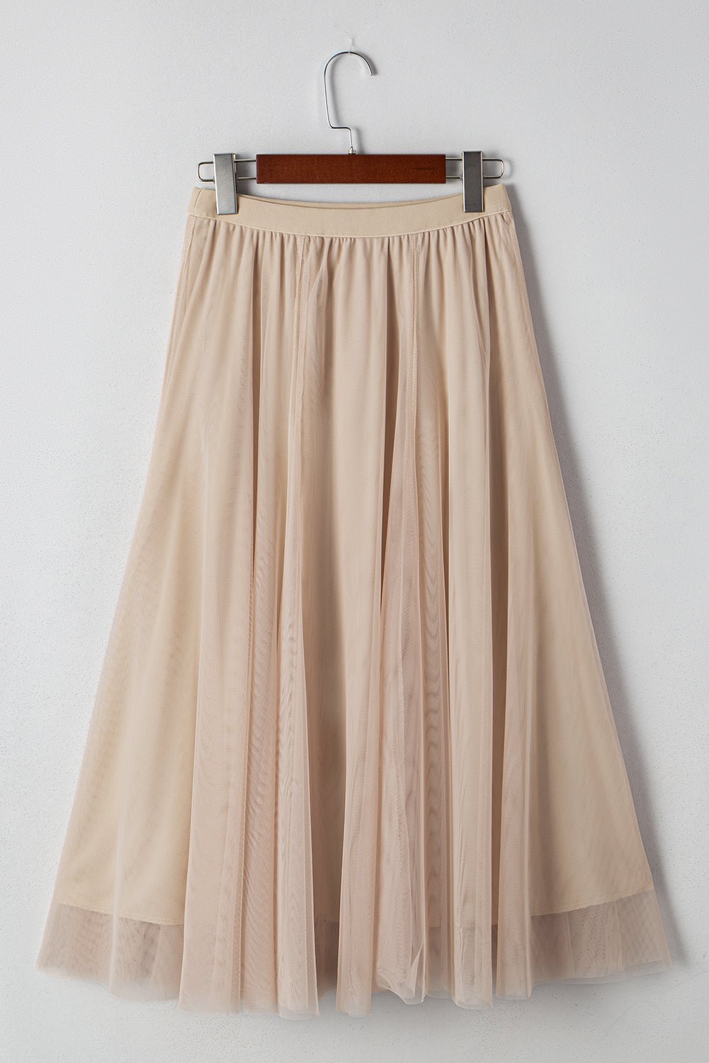 Solid Tulle Mesh Overlay Flared Midi Skirt - Rooted & Reckless Co.