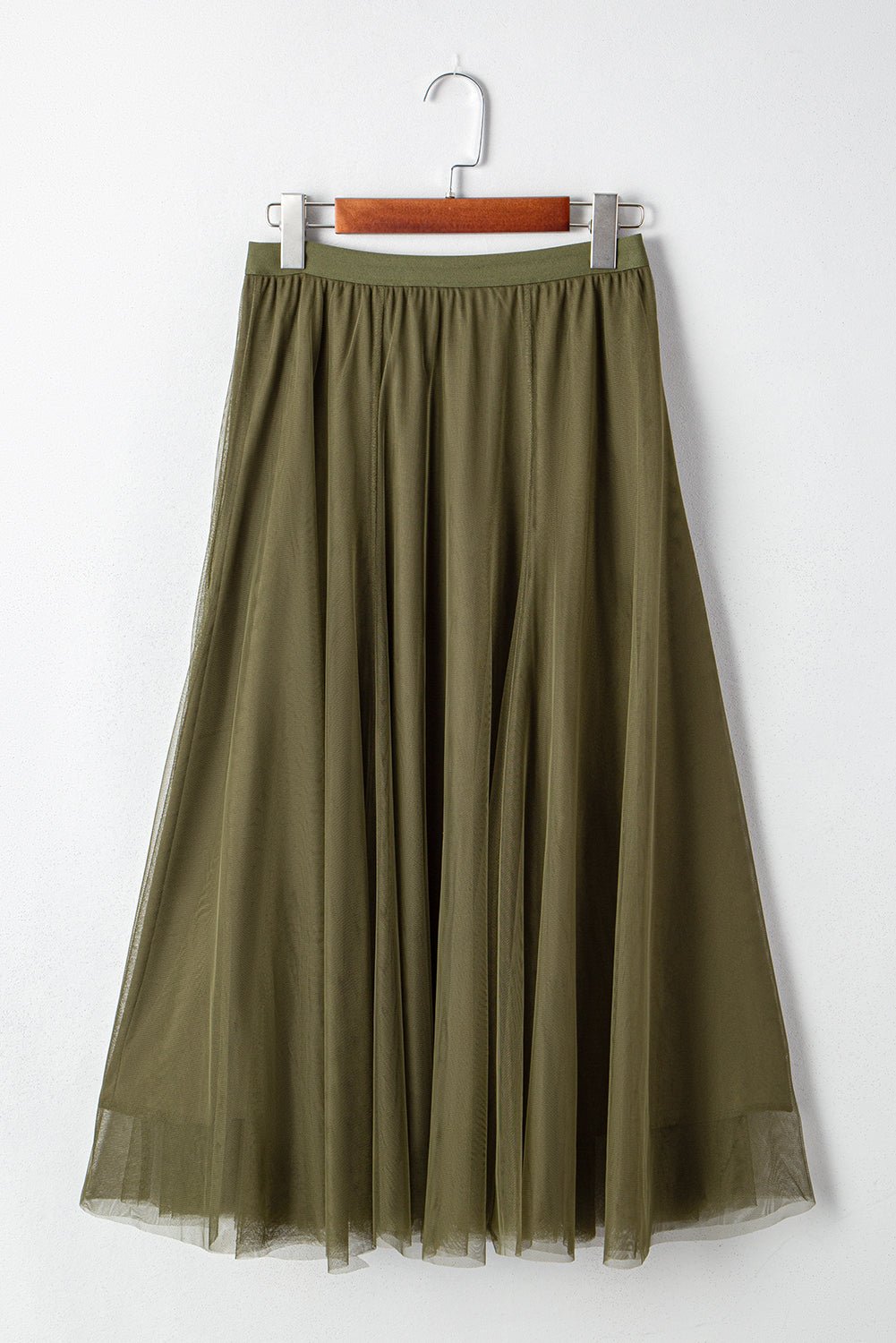 Solid Tulle Mesh Overlay Flared Midi Skirt - Rooted & Reckless Co.