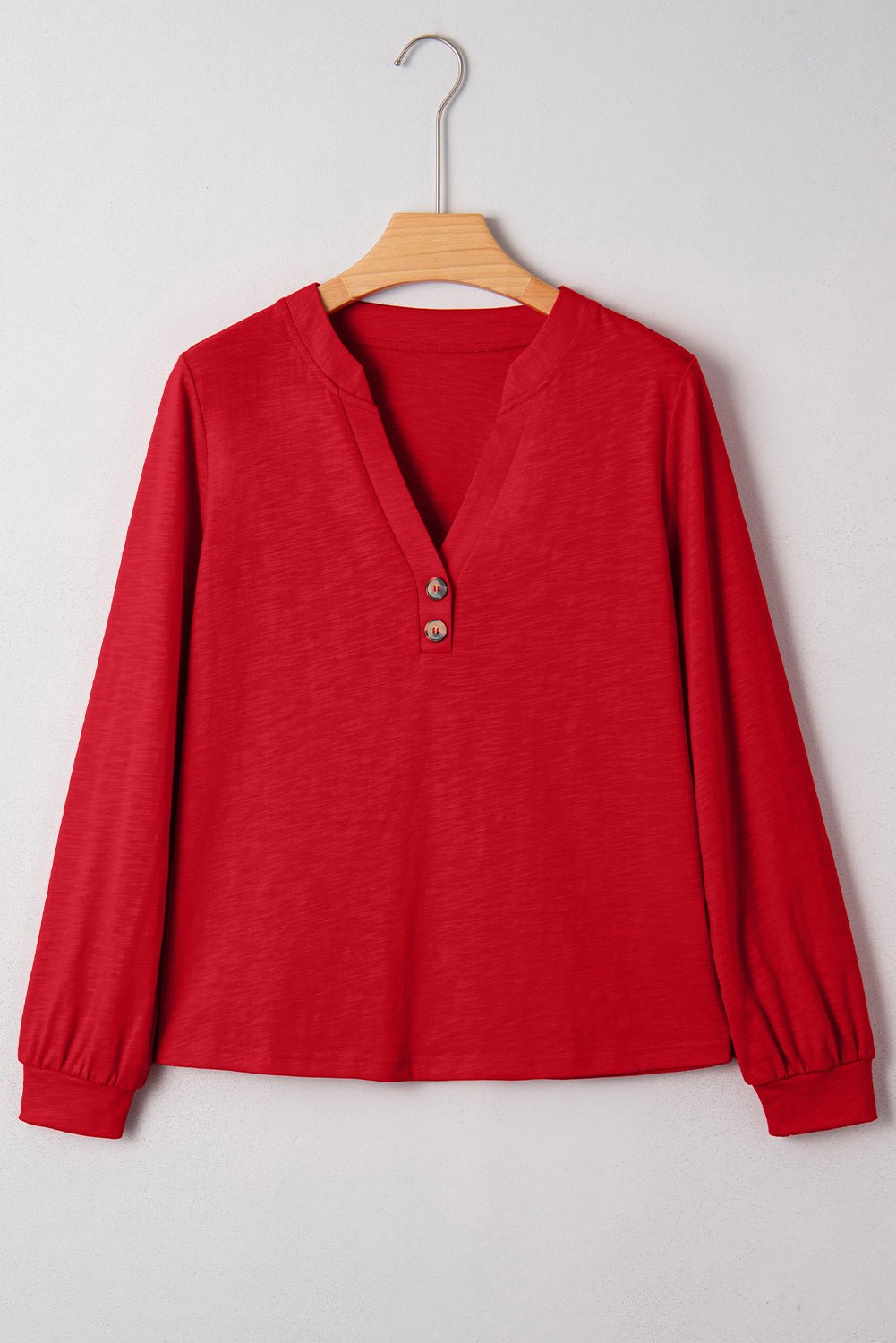 Solid V-Neck Button Long Sleeve Top - Rooted & Reckless Co.