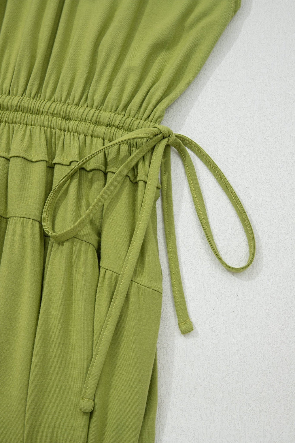 Solid V-Neck Cap Sleeve Elastic Waist Dress - Rooted & Reckless Co.