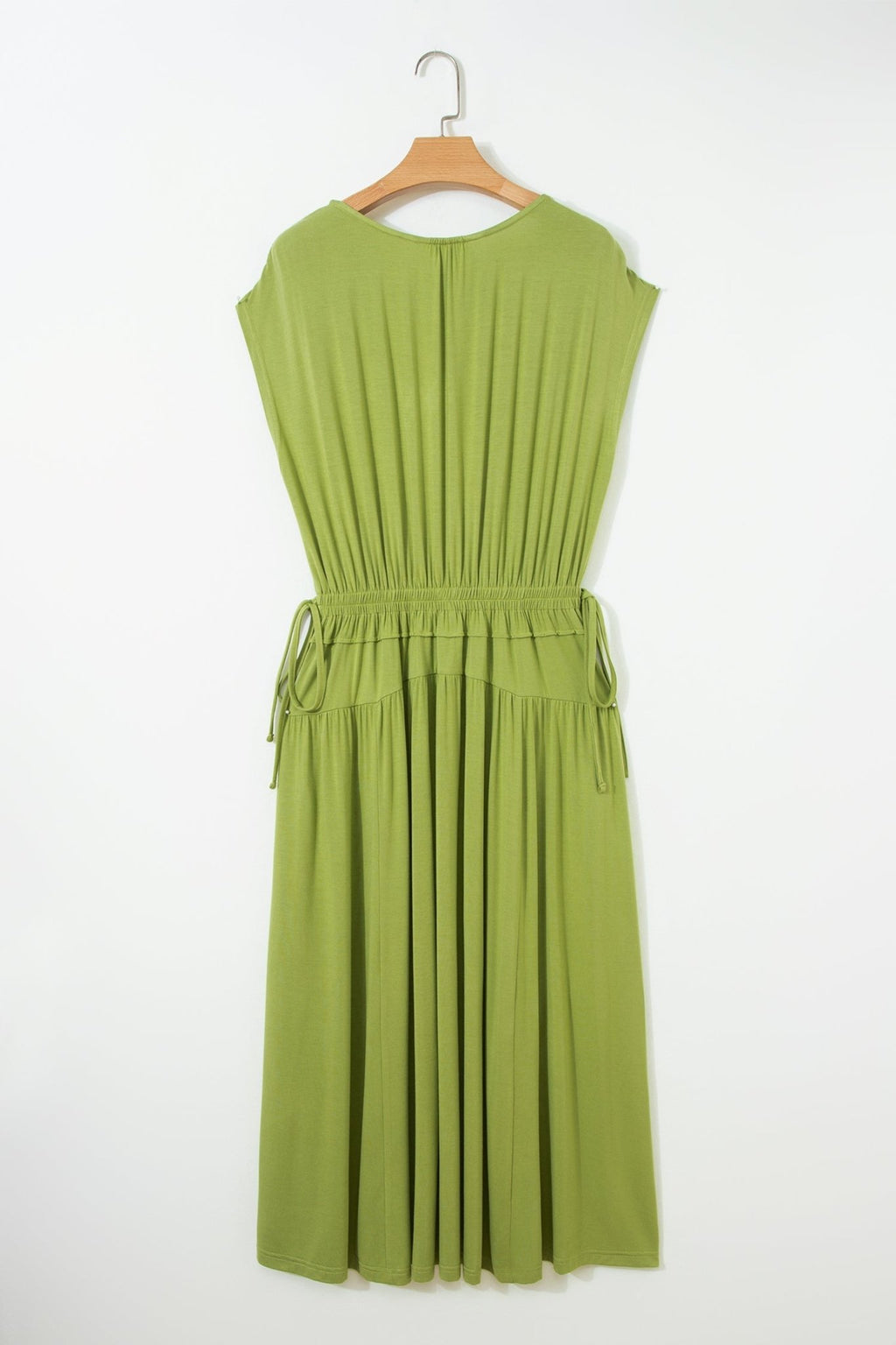 Solid V-Neck Cap Sleeve Elastic Waist Dress - Rooted & Reckless Co.
